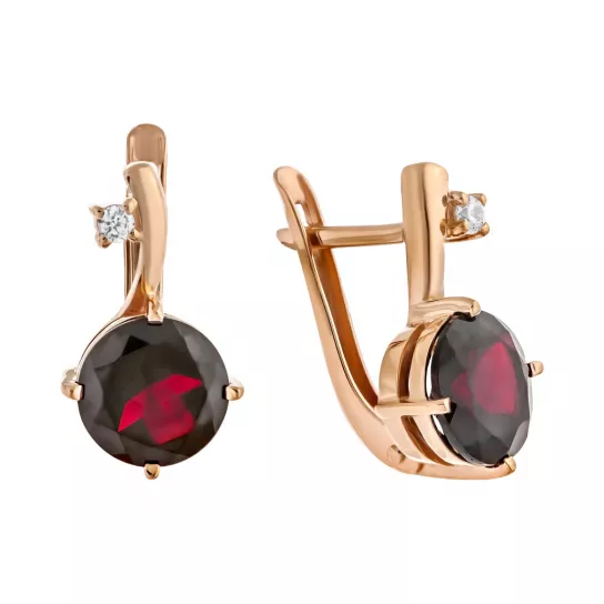 Серьги с фианитом и гранатом из золота
