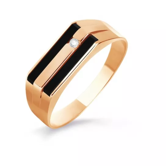 Кольцо-печатка с фианитом и ониксом из золота