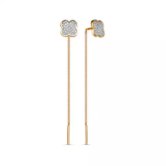 Серьги-продевки с фианитом из золота