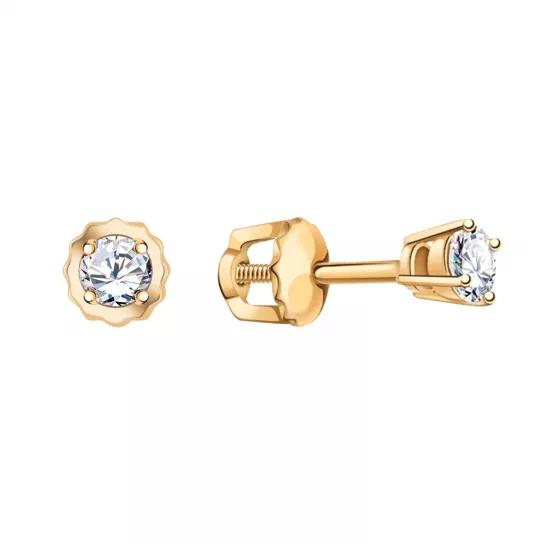 Пусеты с фианитом из золота