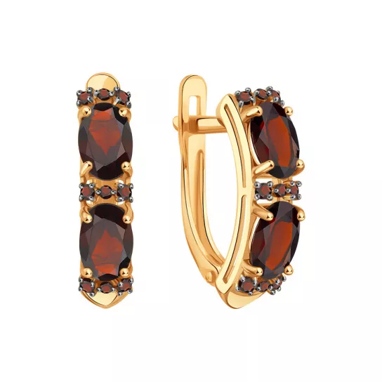 Серьги с гранатом и фианитом из золота