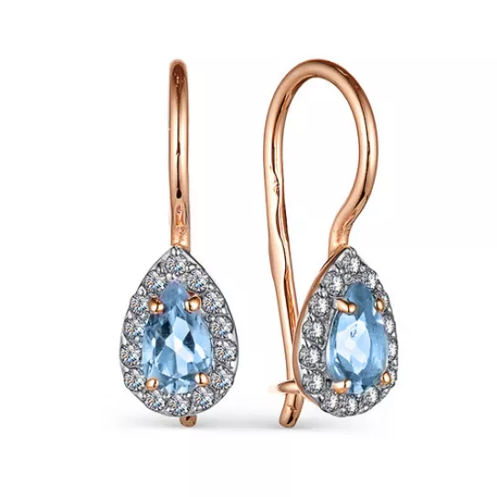 Серьги детские с топазом и фианитом из золота