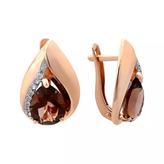 Серьги с раухтопазом и фианитом из золота