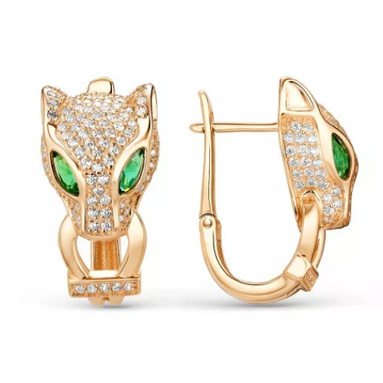 Серьги с изумрудом и фианитом из золота
