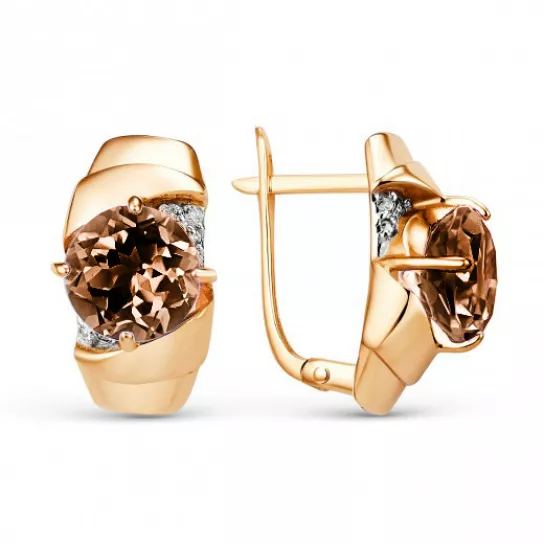 Серьги с раухтопазом и фианитом из золота