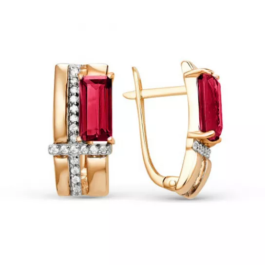 Серьги с гранатом и фианитом из золота