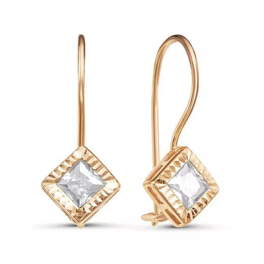 Серьги детские с фианитом из золота