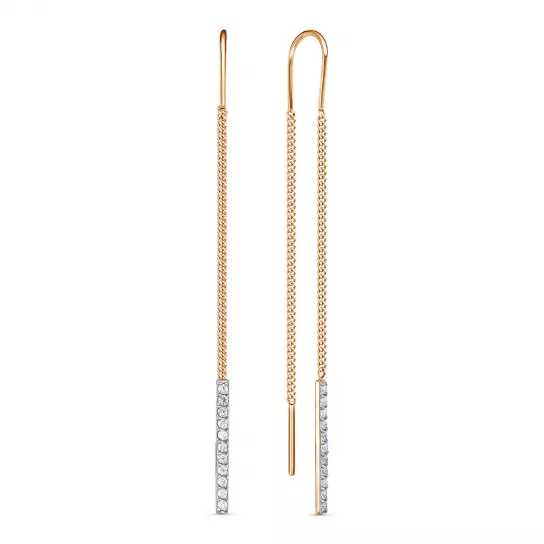 Серьги-продевки с фианитом из золота