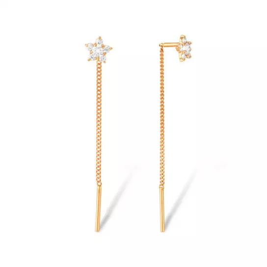 Серьги-продевки с фианитом из золота