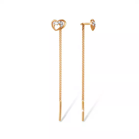 Серьги-продевки с фианитом из золота