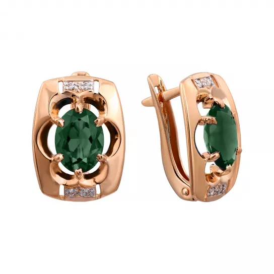Серьги с изумрудом и фианитом из золота