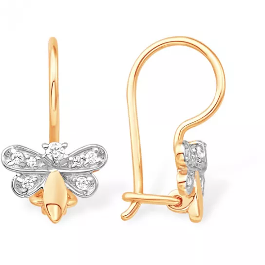 Серьги детские с фианитом из золота