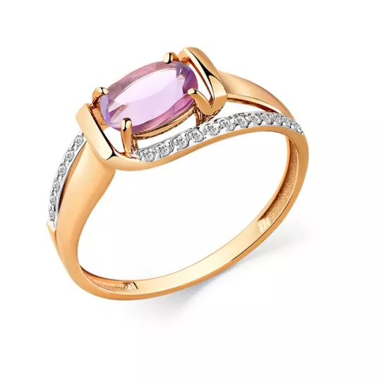 Кольцо с аметистом и фианитом из золота