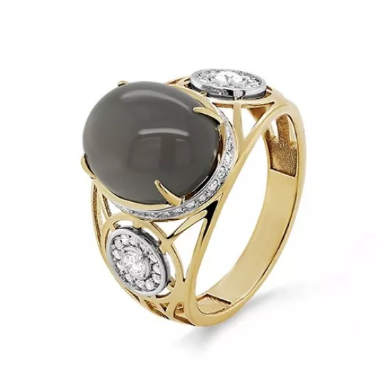 Кольцо с бриллиантами с лунным камнем из золота