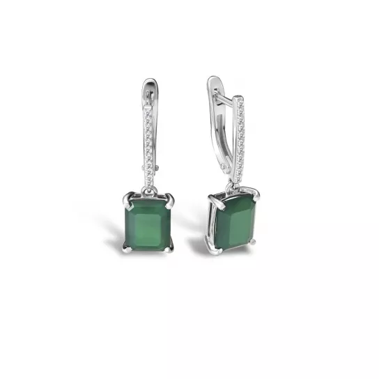 Серьги с лунным камнем и фианитом из серебра