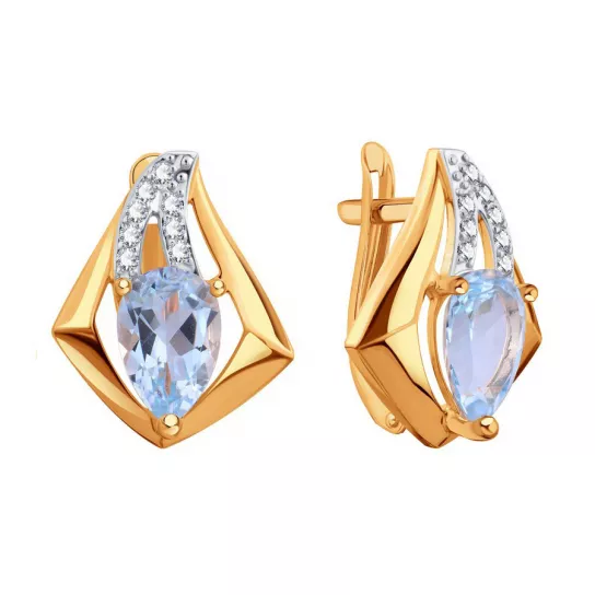 Серьги с топазом и фианитом из золота