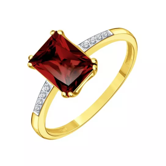 Кольцо с гранатом и фианитом из золота