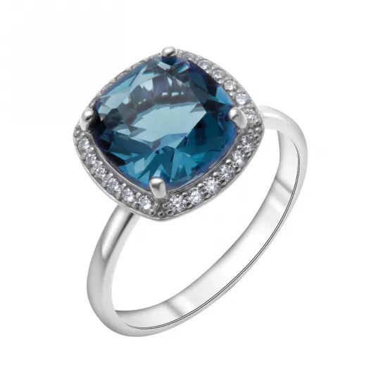 Кольцо с фианитом и кварцем из серебра