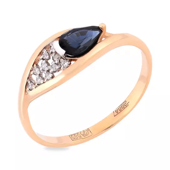 Кольцо с бриллиантами с сапфиром из золота